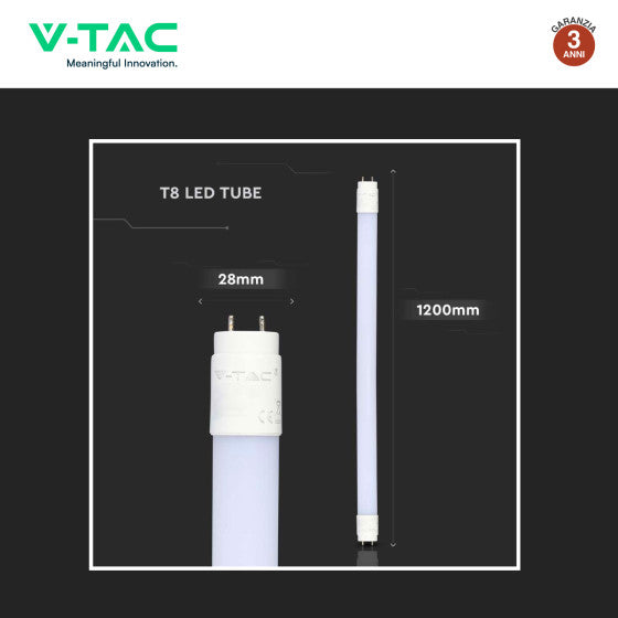 Tubo LED SMD Nano Plastic T8 G13 18W V-Tac Lampadina 120cm con Starter - Disponibile Luce: Calda 3000K - Naturale 4000K - Fredda 6500K