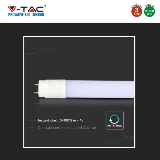 Tubo LED SMD Nano Plastic T8 G13 20W V - Tac Lampadina 150cm con Starter - Disponibile Luce: Calda 3000K - Naturale 4000K - Fredda 6500K - Elettrohub.it