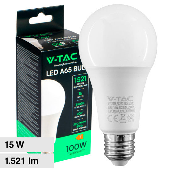 Lampadina LED E27 15W V-TAC - A65 Goccia SMD - Disponibile Luce: Calda 3000K - Naturale 4000K - Fredda 6500K