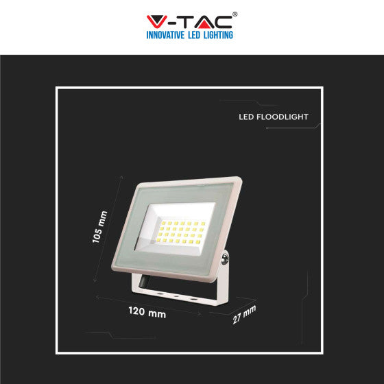 Faro LED Floodlight 20W V-TAC SMD IP65 Colore Bianco - Disponibile Luce: Calda 3000K, Naturale 4000K e Fredda 6500K