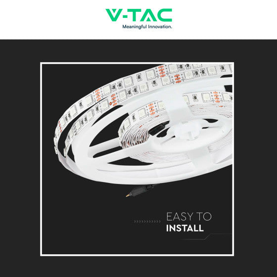 V-Tac Striscia LED Flessibile 35W SMD RGB 60 LED/metro 12V IP65 - Bobina da 5 metri Potenza 7 w/m - Elettrohub.it