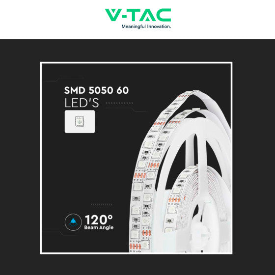 V-Tac Striscia LED Flessibile 35W SMD RGB 60 LED/metro 12V IP65 - Bobina da 5 metri Potenza 7 w/m - Elettrohub.it
