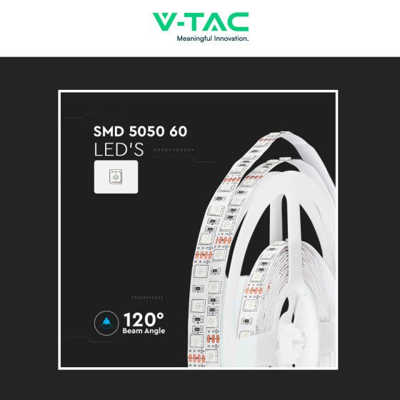 V - Tac Striscia LED Flessibile 35W SMD RGB 60 LED/metro 12V IP65 - Bobina da 5 metri Potenza 7 w/m - Elettrohub.it