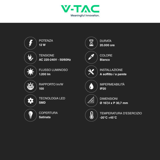 Pannello LED Rotondo 12W V-Tac SMD da Parete con Driver - Disponibile Luce: Calda 3000K, Naturale 4000K e Fredda 6500K