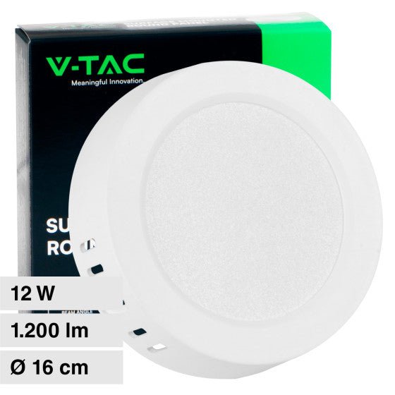 Pannello LED Rotondo 12W V - Tac SMD da Parete con Driver - Disponibile Luce: Calda 3000K, Naturale 4000K e Fredda 6500K - Elettrohub.it