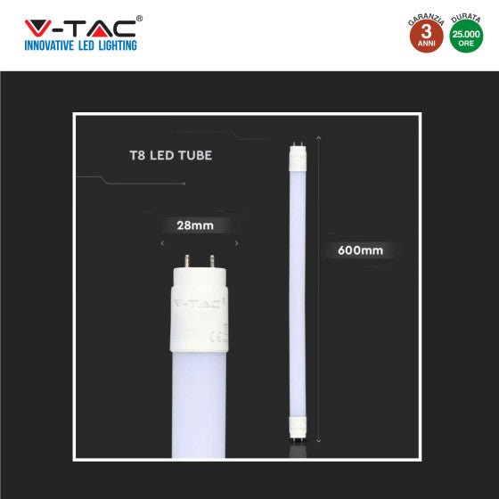Tubo LED SMD Nano Plastic T8 G13 9W V - Tac Lampadina 60 cm con Starter - Disponibile Luce: Calda 3000K - Naturale 4000K - Fredda 6500K - Elettrohub.it