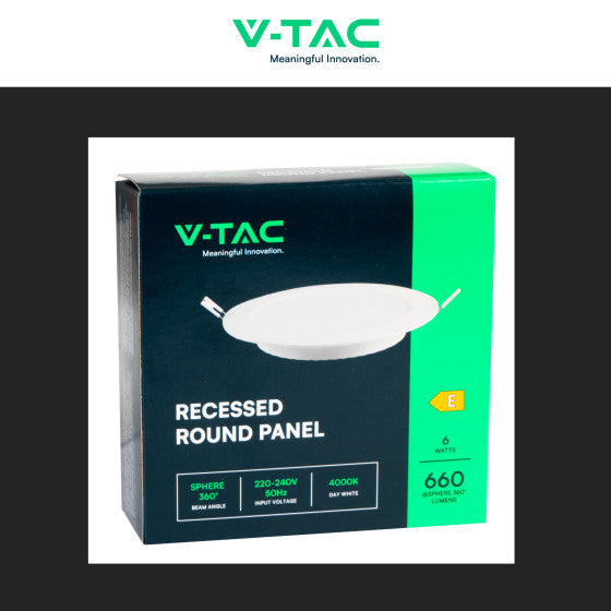Pannello LED Rotondo Slim 6W V-Tac SMD da Incasso con Driver - Disponibile Luce: Calda 3000K, Naturale 4000K e Fredda 6500K