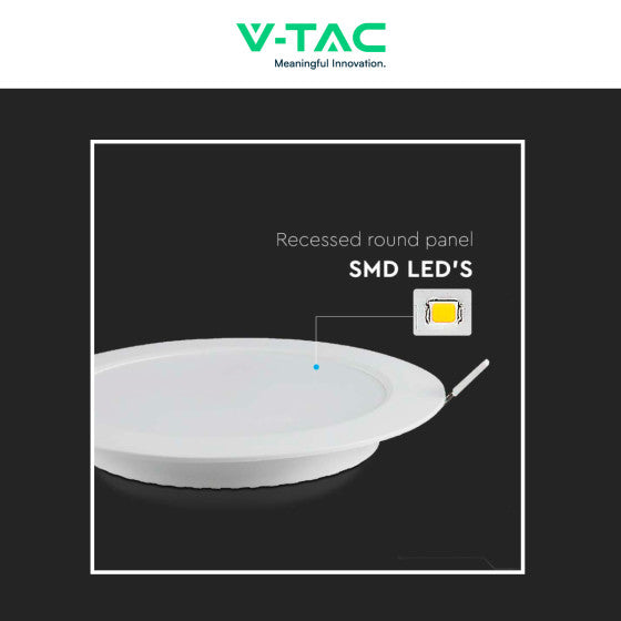 Pannello LED Rotondo Slim 12W V-Tac SMD da Incasso con Driver - Disponibile Luce: Calda 3000K, Naturale 4000K e Fredda 6500K