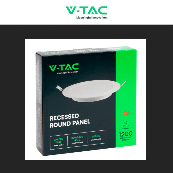 Pannello LED Rotondo Slim 12W V-Tac SMD da Incasso con Driver - Disponibile Luce: Calda 3000K, Naturale 4000K e Fredda 6500K