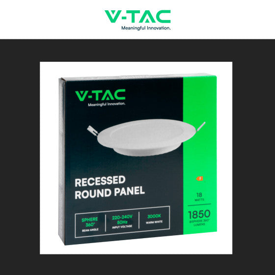 Pannello LED Rotondo Slim 18W V-Tac SMD da Incasso con Driver - Disponibile Luce: Calda 3000K, Naturale 4000K e Fredda 6500K