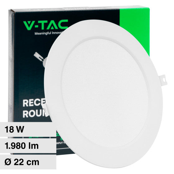 Pannello LED Rotondo Slim 18W V-Tac SMD da Incasso con Driver - Disponibile Luce: Calda 3000K, Naturale 4000K e Fredda 6500K