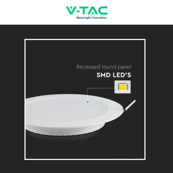 Pannello LED Rotondo Slim 24W V-Tac SMD da Incasso con Driver - Disponibile Luce: Calda 3000K, Naturale 4000K e Fredda 6500K