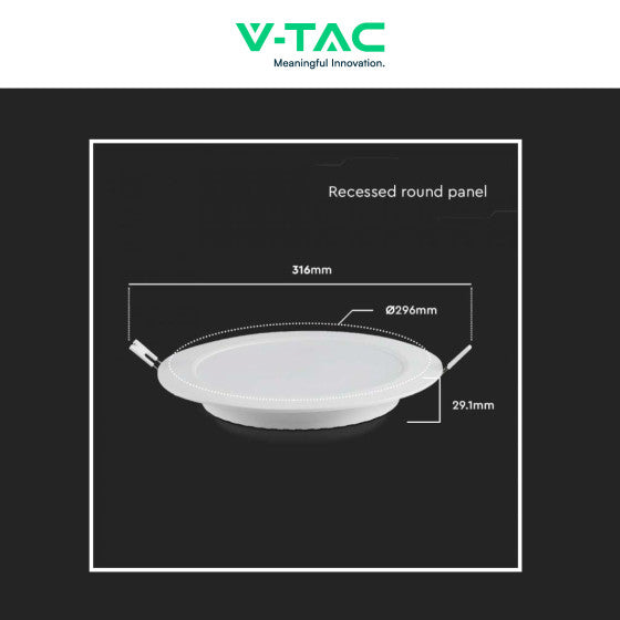 Pannello LED Rotondo Slim 24W V-Tac SMD da Incasso con Driver - Disponibile Luce: Calda 3000K, Naturale 4000K e Fredda 6500K