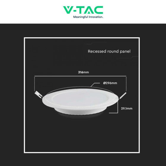 Pannello LED Rotondo Slim 24W V - Tac SMD da Incasso con Driver - Disponibile Luce: Calda 3000K, Naturale 4000K e Fredda 6500K - Elettrohub.it