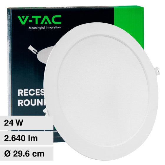 Pannello LED Rotondo Slim 24W V-Tac SMD da Incasso con Driver - Disponibile Luce: Calda 3000K, Naturale 4000K e Fredda 6500K