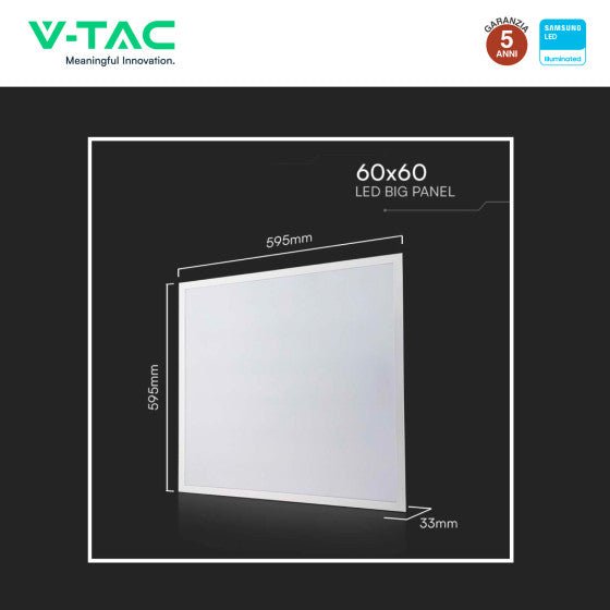 Pannello LED Quadrato 60x60 36W V - Tac SMD Chip Samsung da Incasso con Driver - Disponibile Luce: Calda 3000K, Naturale 4000K e Fredda 6500K - Elettrohub.it