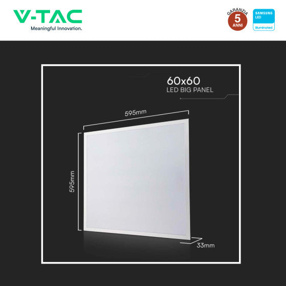 Pannello LED Quadrato 60x60 36W V-Tac SMD Chip Samsung da Incasso con Driver - Disponibile Luce: Calda 3000K, Naturale 4000K e Fredda 6500K