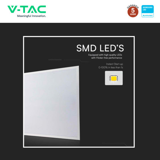 Pannello LED Quadrato 60x60 36W V-Tac SMD Chip Samsung da Incasso con Driver - Disponibile Luce: Calda 3000K, Naturale 4000K e Fredda 6500K