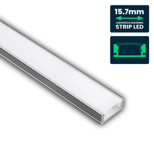 V-Tac PRO Profilo Piatto in Alluminio per Strisce LED a Superficie con Copertura Opaca Lunghezza 2 metri