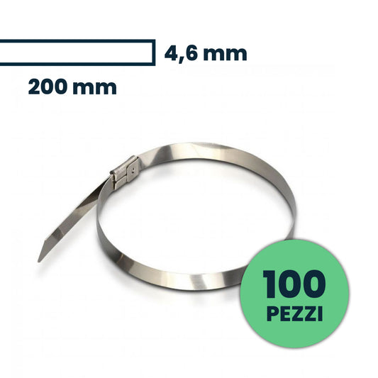 Confezione da 100 Fascette Stringicavo Autobloccanti in Acciaio Inox 4,6 X 200 MM