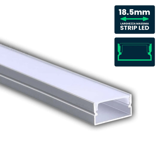 V-Tac PRO Profilo Piatto in Alluminio per Strisce LED a Superficie con Copertura Opaca Lunghezza 2 metri