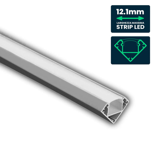 V-Tac PRO Profilo Angolare in Alluminio per Strisce LED a Superficie con Copertura Opaca Lunghezza 2 metri