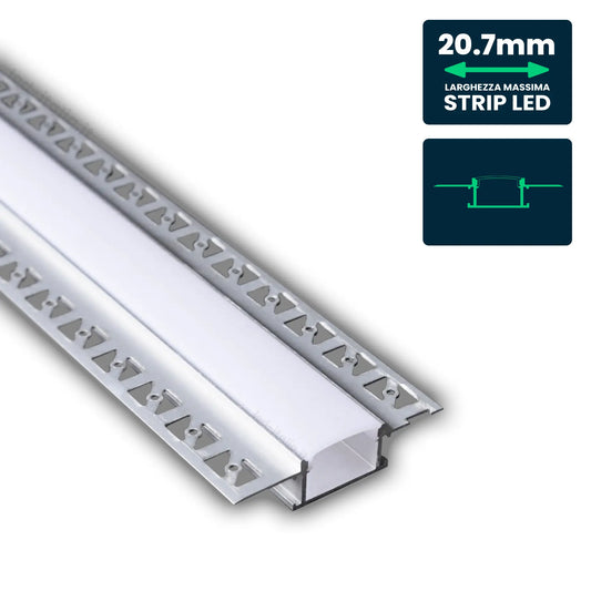 V-Tac Profilo Piatto Largo in Alluminio per Strisce LED a Scomparsa con Copertura Opaca Lunghezza 2 metri