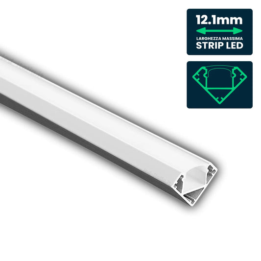 V-Tac PRO Profilo Angolare in Alluminio Bianco per Strisce LED a Superficie con Copertura Opaca 2 metri