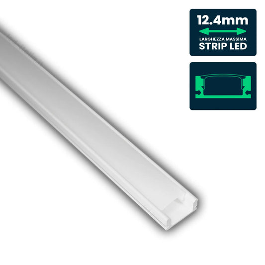 V-Tac PRO Profilo Piatto in Alluminio Bianco per Strisce LED a Superficie con Copertura Opaca Lunghezza 2 metri