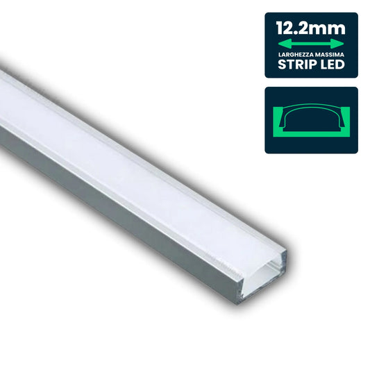V-TAC ECO Profilo Piatto in Alluminio per Strisce LED a Superficie con Copertura Opaca Lunghezza 2 metri
