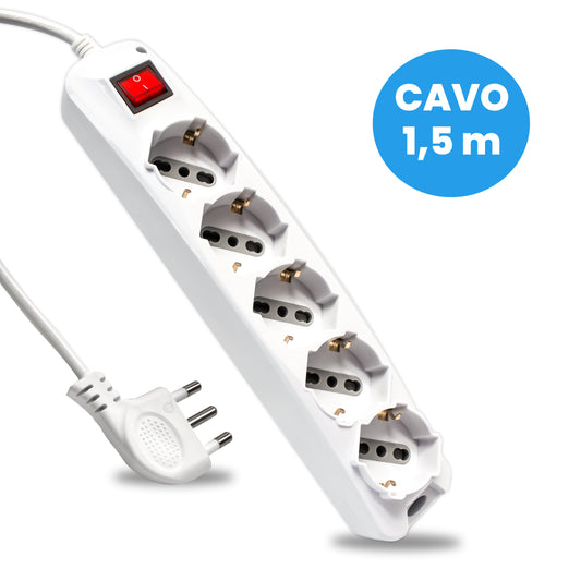 Multipresa 5 Posti Colore Bianco con Interruttore Luminoso