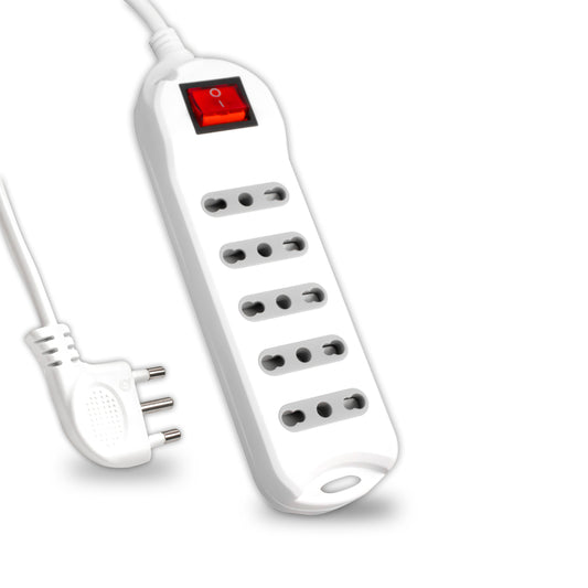 Multipresa 5 Posti Colore Bianco con Interruttore Luminoso e Attacco a Parete