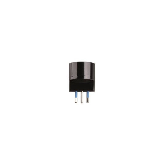Adattatore Singolo Spina 10A 2P+T con Presa Schuko + 10A 2P+T Colore Nero