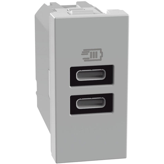 Caricatore USB Bticino MatixGO 15W con 2 porte tipo C grigio JG4191CC
