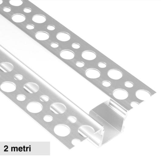 Profilo Piatto in Alluminio per Strisce LED a Scomparsa con Copertura Satinata Lunghezza 2 metri