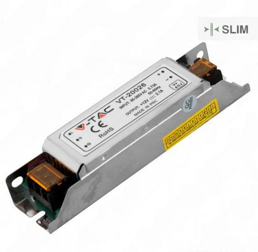 V-Tac Alimentatore Slim Series 25W 12V Per Uso Interno a 1 Uscita con Morsetti a Vite