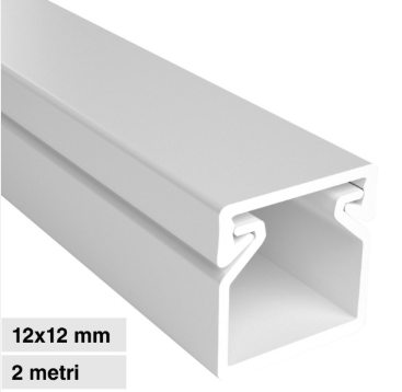 Canalina Passacavi 12x12 in Plastica Bianca e Coperchio Removibile   Lunghezza 2 metri