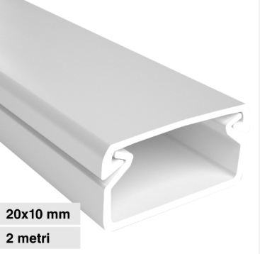 Canalina Passacavi 20x10 in Plastica Bianca e Coperchio Removibile Lunghezza 2 metri