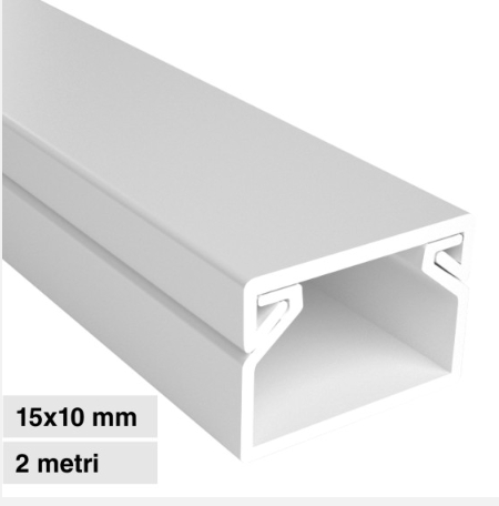Canalina Passacavi 15x10 in Plastica Bianca e Coperchio Removibile Lunghezza 2 metri