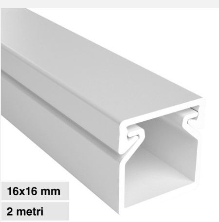 Canalina Passacavi 16x16 in Plastica Bianca e Coperchio Removibile Lunghezza 2 metri