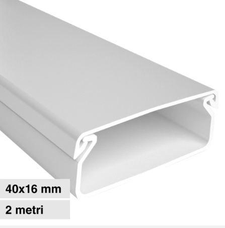 Canalina Passacavi 40x16 in Plastica Bianca e Coperchio Removibile Lunghezza 2 metri
