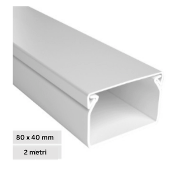 Canalina Passacavi 80x40 in Plastica Bianca e Coperchio Removibile Lunghezza 2 metri