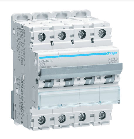 Interruttore magnetotermico Hager 4P 63A 15kA 4 moduli curva C - HAGNCN463A - Elettrohub.it