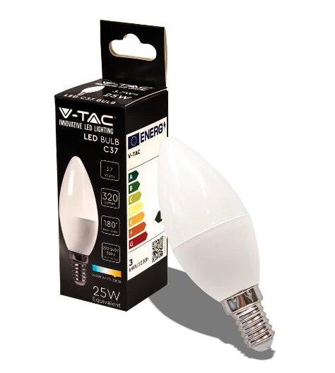 Lampadina Led E14 3.7W V - TAC - Bulb C37 - Candela SMD - Disponibile Luce: Calda 3000k - Naturale 4000k - Fredda 6500k - Elettrohub.it
