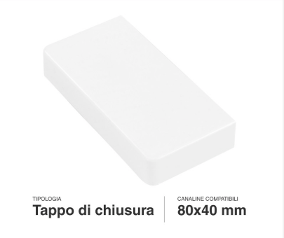 Tappo di Chiusura per Canaline Passacavi 80x40 in Plastica Bianca