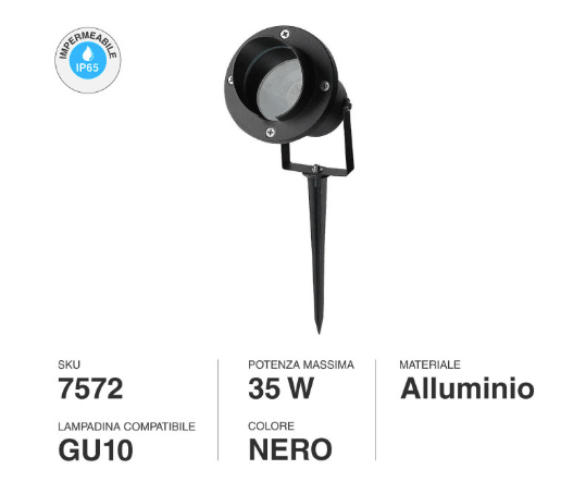 Portafaretto da giardino con portalampada per lampadine GU10 - Picchetto da interramento alluminio nero - Elettrohub.it