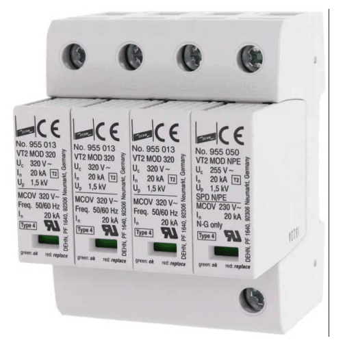 Scaricatore di sovratensione 20KA Tipo 2 3P+N C/AUX - Dehn 955325 - Elettrohub.it