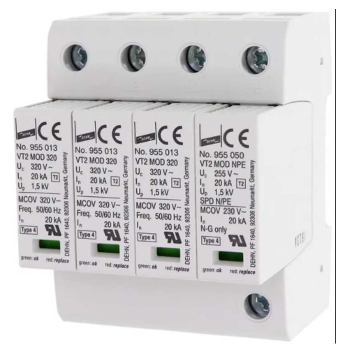 Scaricatore di sovratensione 20KA Tipo 2 3P+N C/AUX - Dehn 955325 - Elettrohub.it