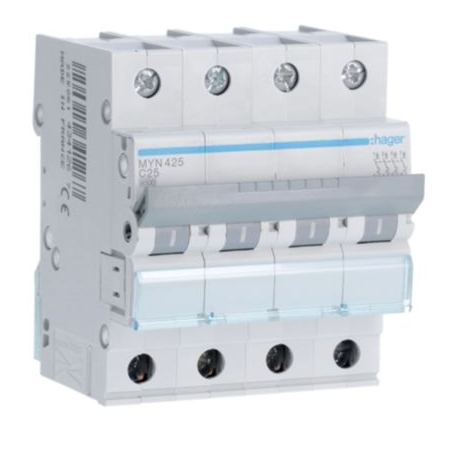 Interruttore magnetotermico 4P C25 4.5kA 4M 4 moduli  - HAGMYN425