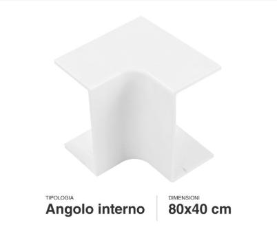 Angolo Interno per 2 Canaline Passacavi 80x40 in Plastica Bianca